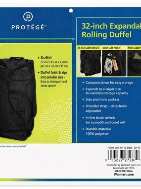 PROTÉGÉ 32-Inch Expandable Rolling Duffel Bag - Black